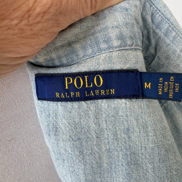 Polo Pearl Snap Denim Shirt with Flag Details Medium M - Picture 8 of 12